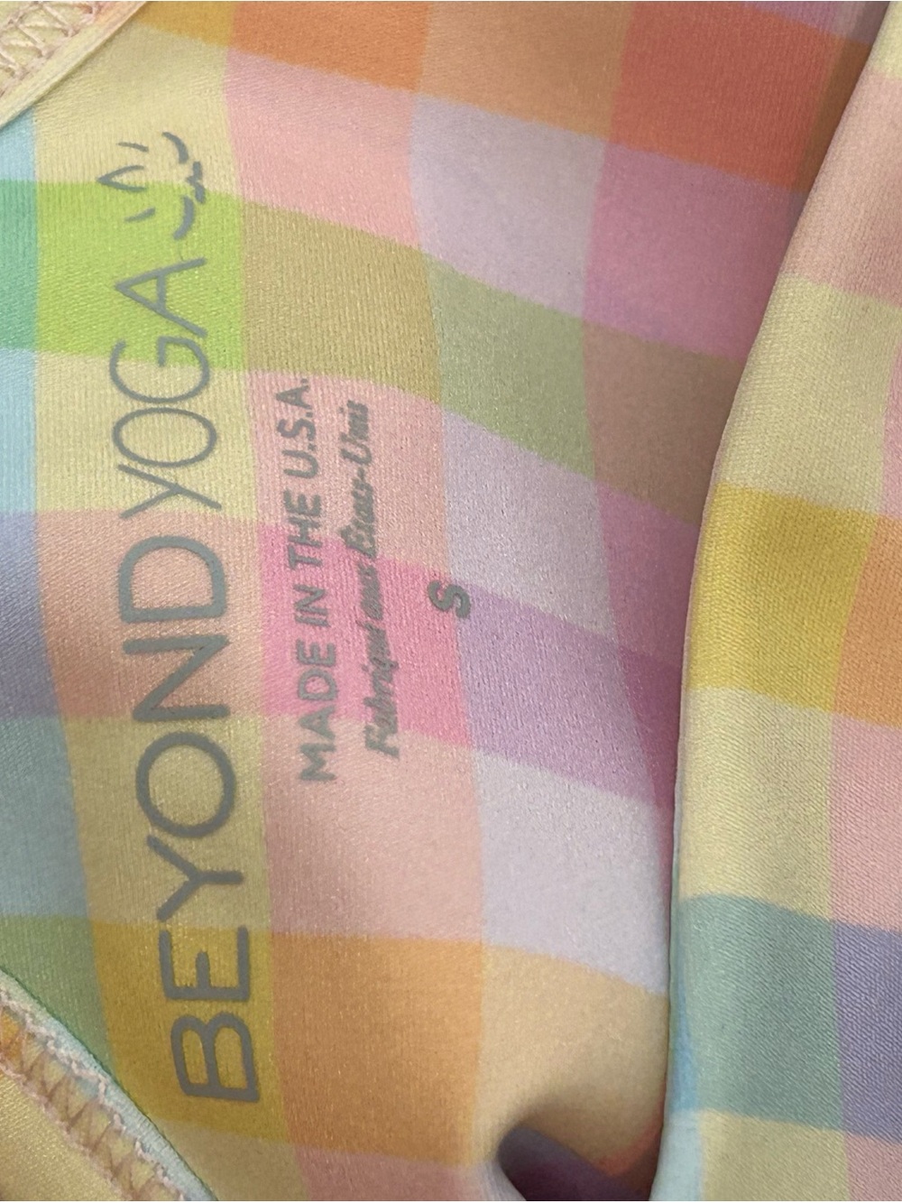 Beyond Yoga t-strap bra, pastel gingham print, size SM, new - Picture 7 of 7